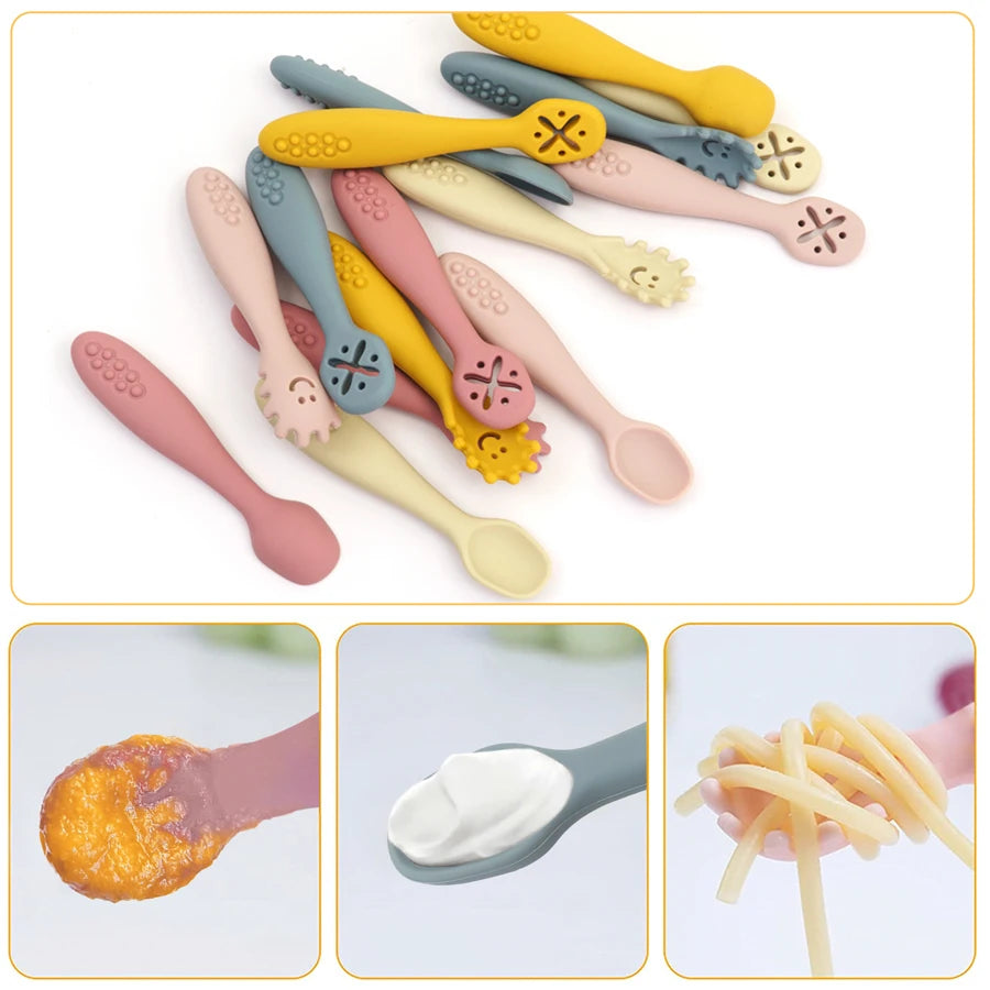 3PCS Baby Learning Spoon Set – Soft Silicone Feeding Utensils