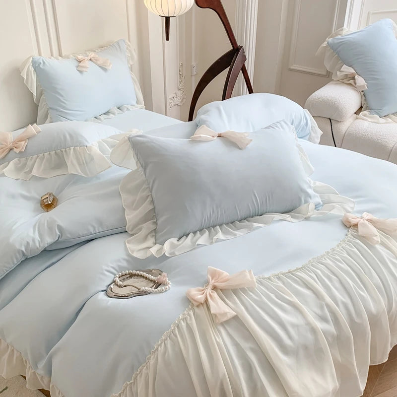 3-Piece White Ruffled Bedding Set – Soft Duvet Cover & Pillowcases