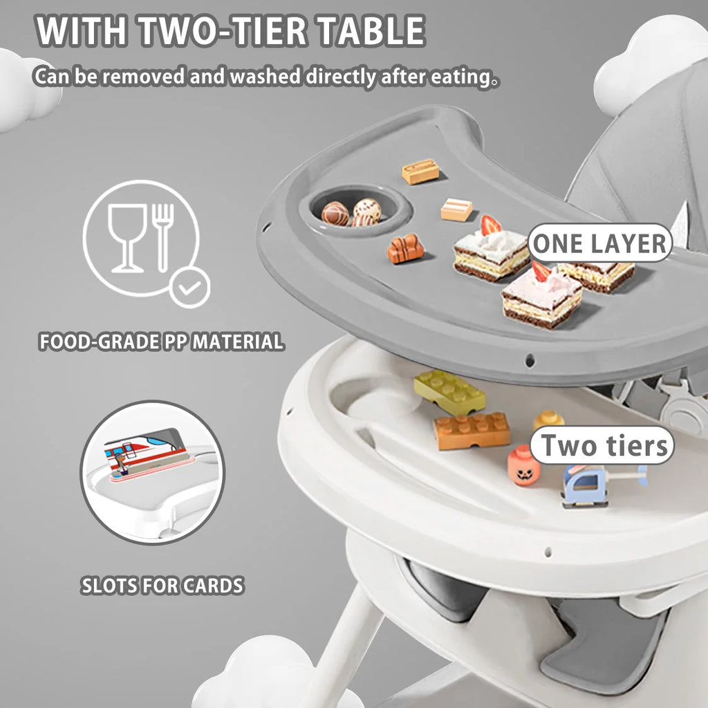Foldable Baby High Chair with Toy Rack