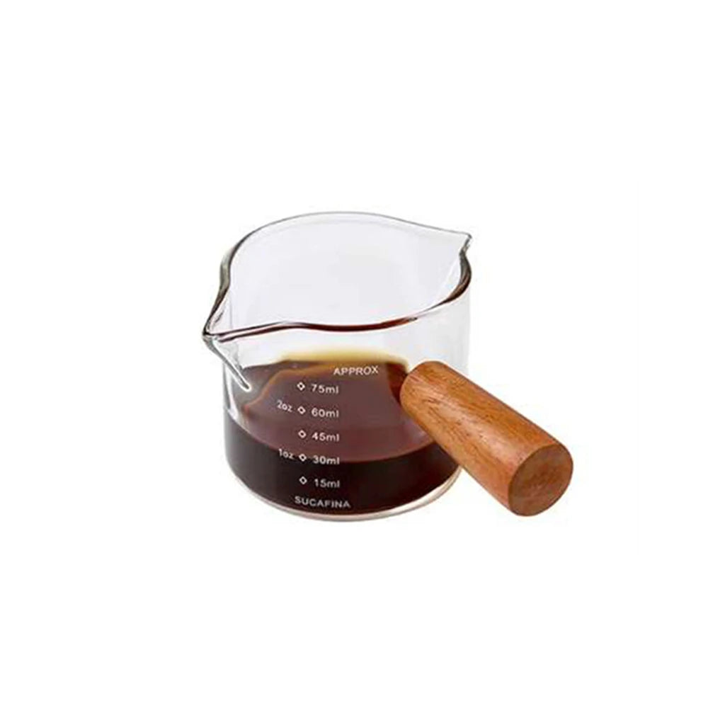 Glass Espresso Measuring Cup with Wooden Handle