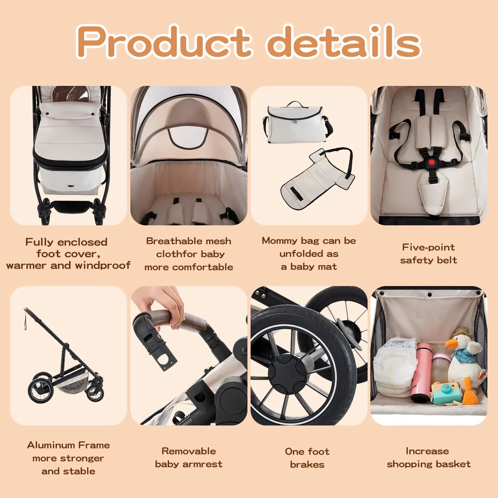 3-in-1 Portable Baby Stroller – Luxurious Foldable Pram