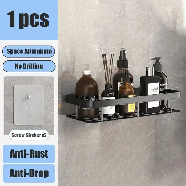 No-Drill Aluminium Bathroom Shelf – Wall Mounted Storage Rack