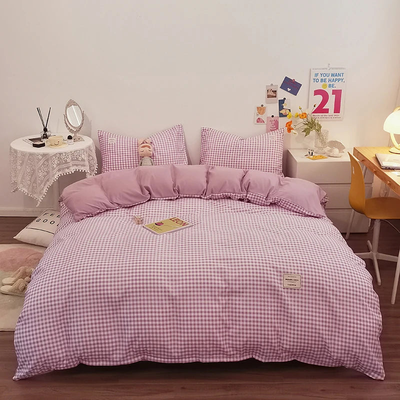 100% Cotton Plaid Stripe Duvet Cover Set – Soft, Breathable & Skin-Friendly