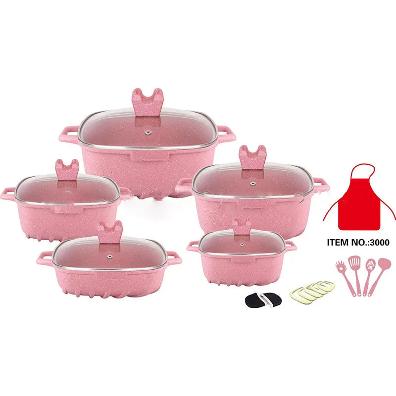 Premium Marble & Granite Non-Stick Cookware Set – Even Heating, Stylish Design