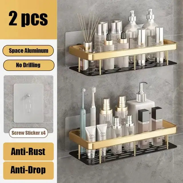 No-Drill Aluminium Bathroom Shelf – Wall Mounted Storage Rack