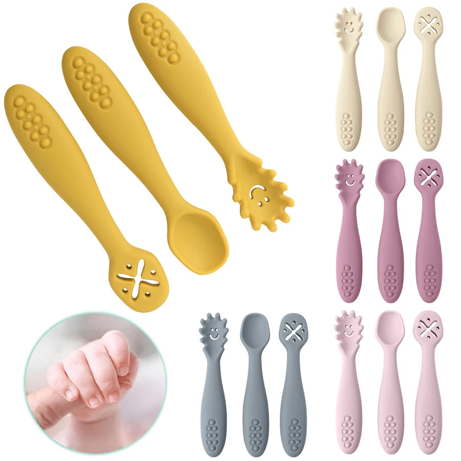 3PCS Baby Learning Spoon Set – Soft Silicone Feeding Utensils