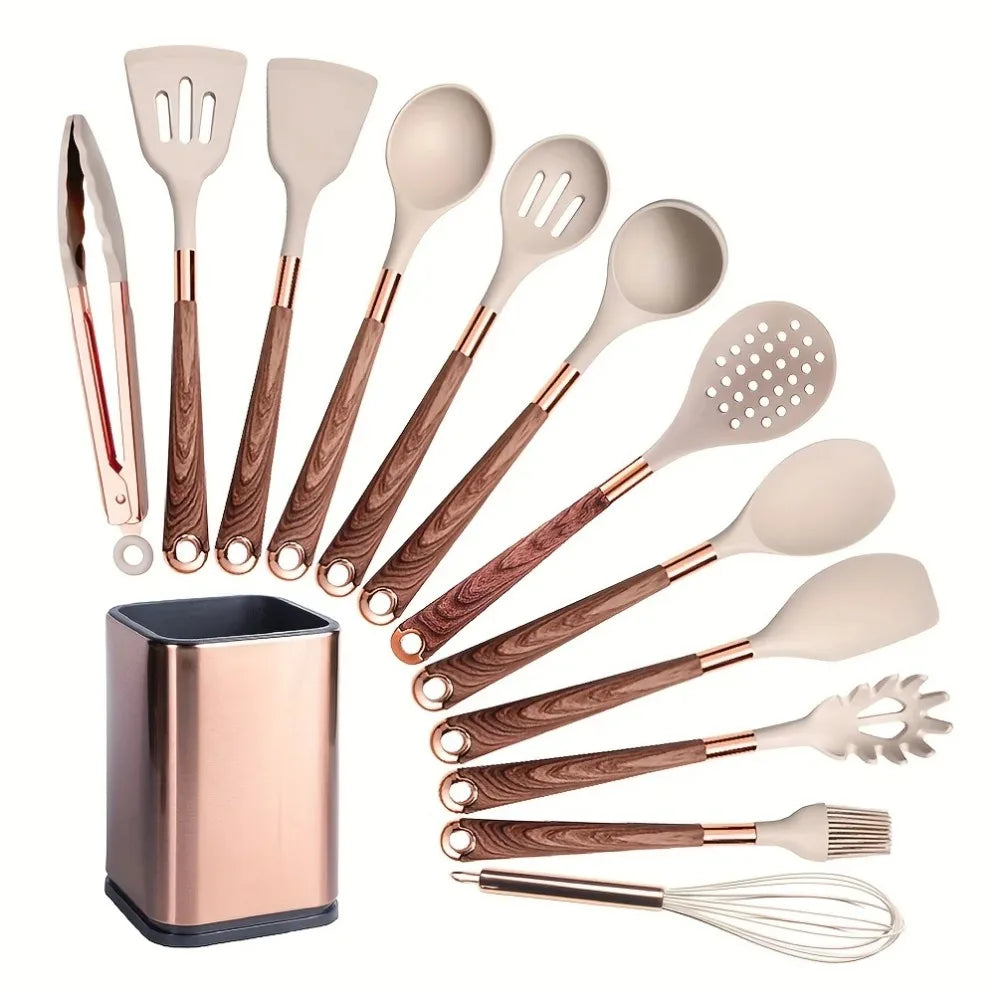 Gold Plated Handle Silicone Cooking Utensils Set