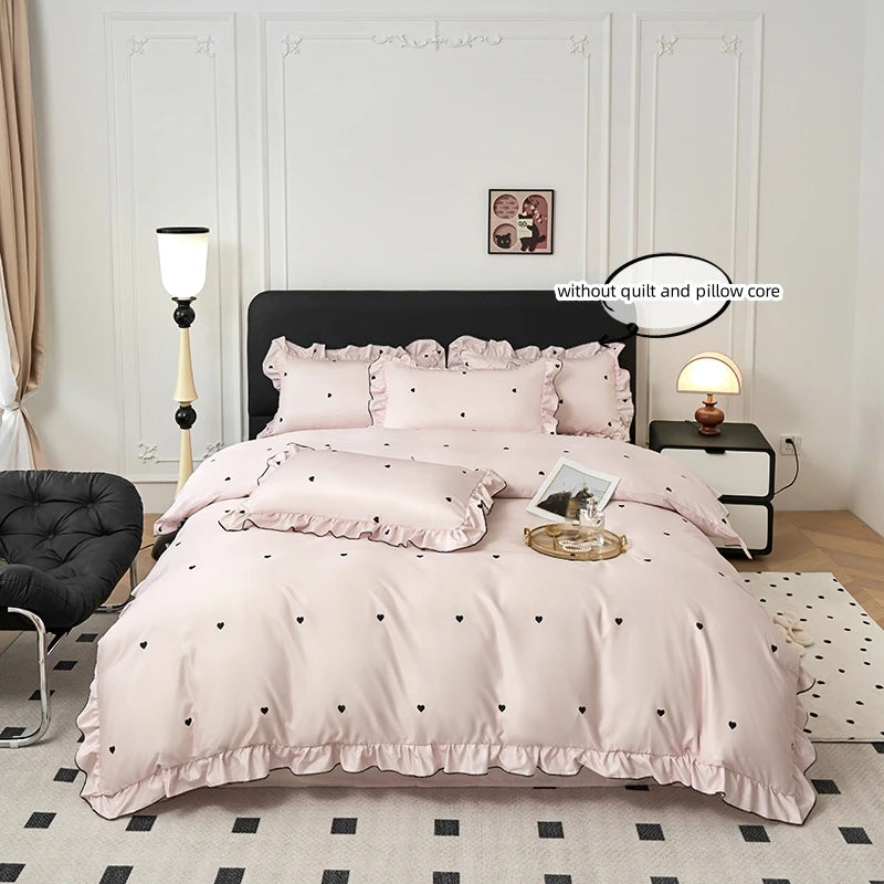 3-Piece Lace Duvet Cover Set – Black Dot Print Bedding