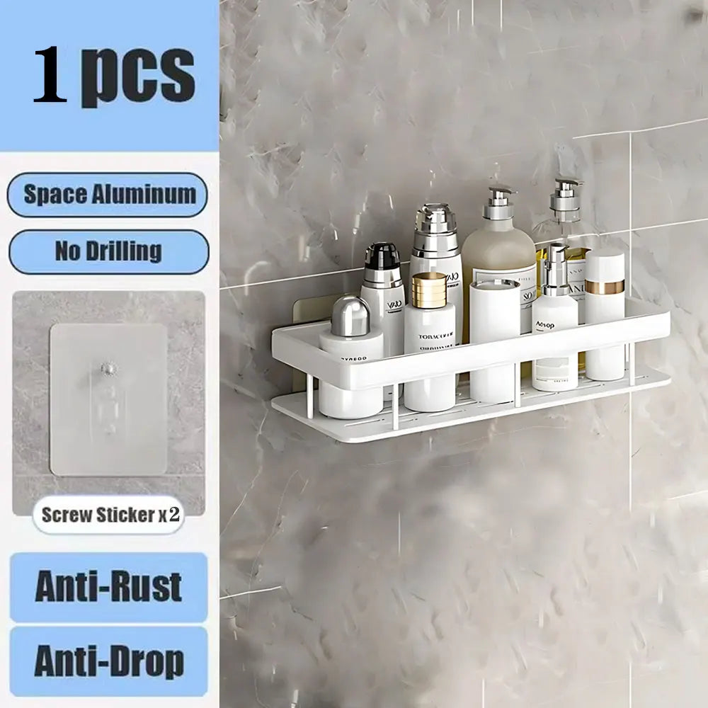 No-Drill Aluminium Bathroom Shelf – Wall Mounted Storage Rack