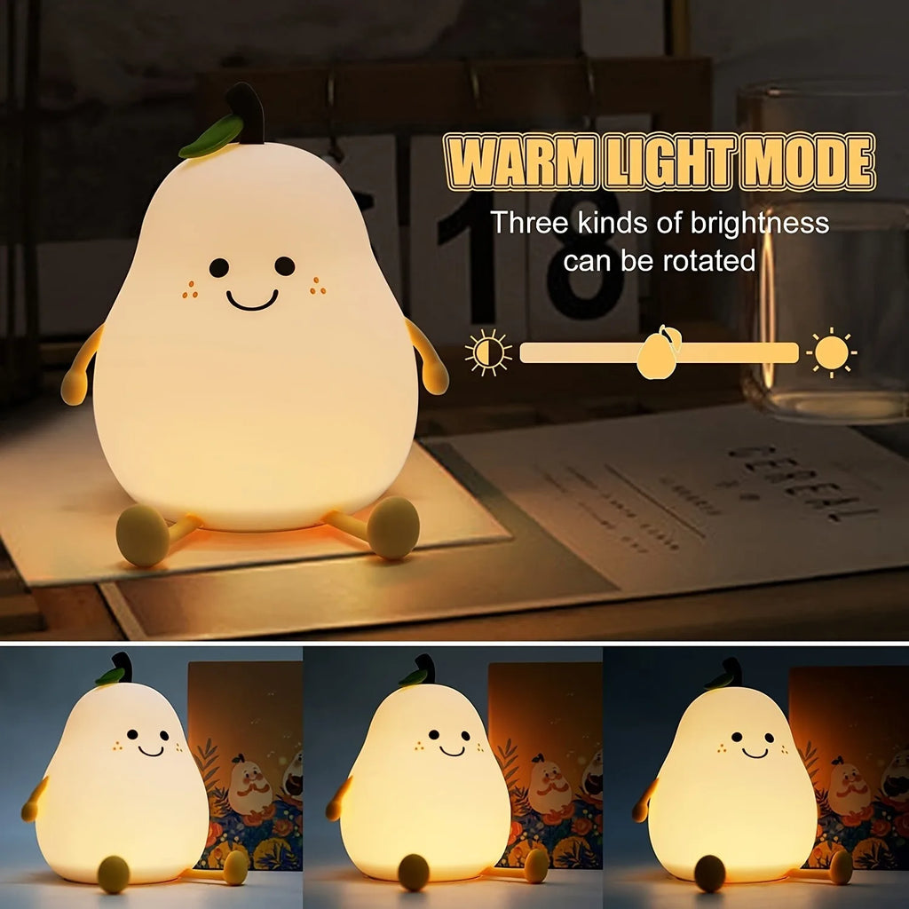 Cute Pear 7-Color Touch Night Light – USB Rechargeable