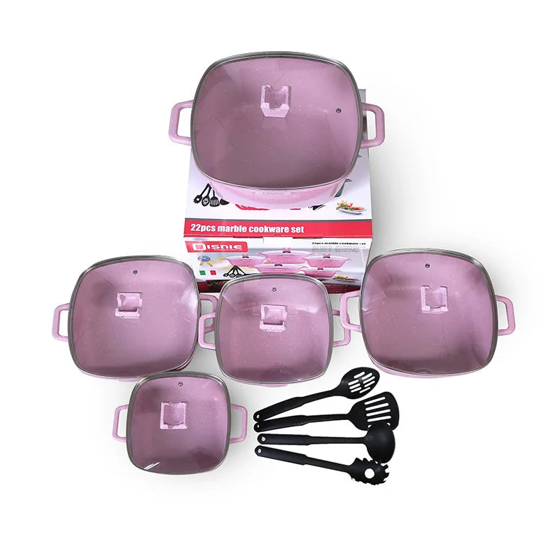 Premium Marble & Granite Non-Stick Cookware Set – Even Heating, Stylish Design