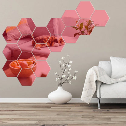 3D Hexagon Mirror Wall Stickers – Rose Gold & Silver