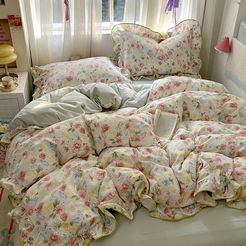 Ruffled Floral Bedding Set