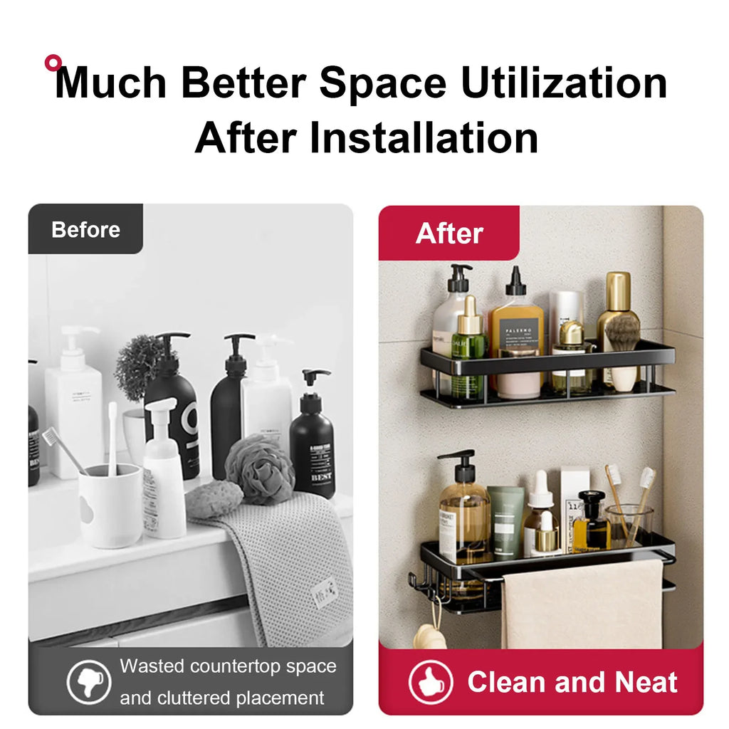 No-Drill Aluminium Bathroom Shelf – Wall Mounted Storage Rack