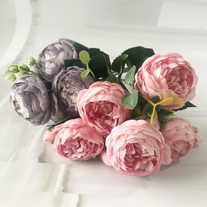 30cm Rose Pink Silk Peony Bouquet – Artificial Flowers