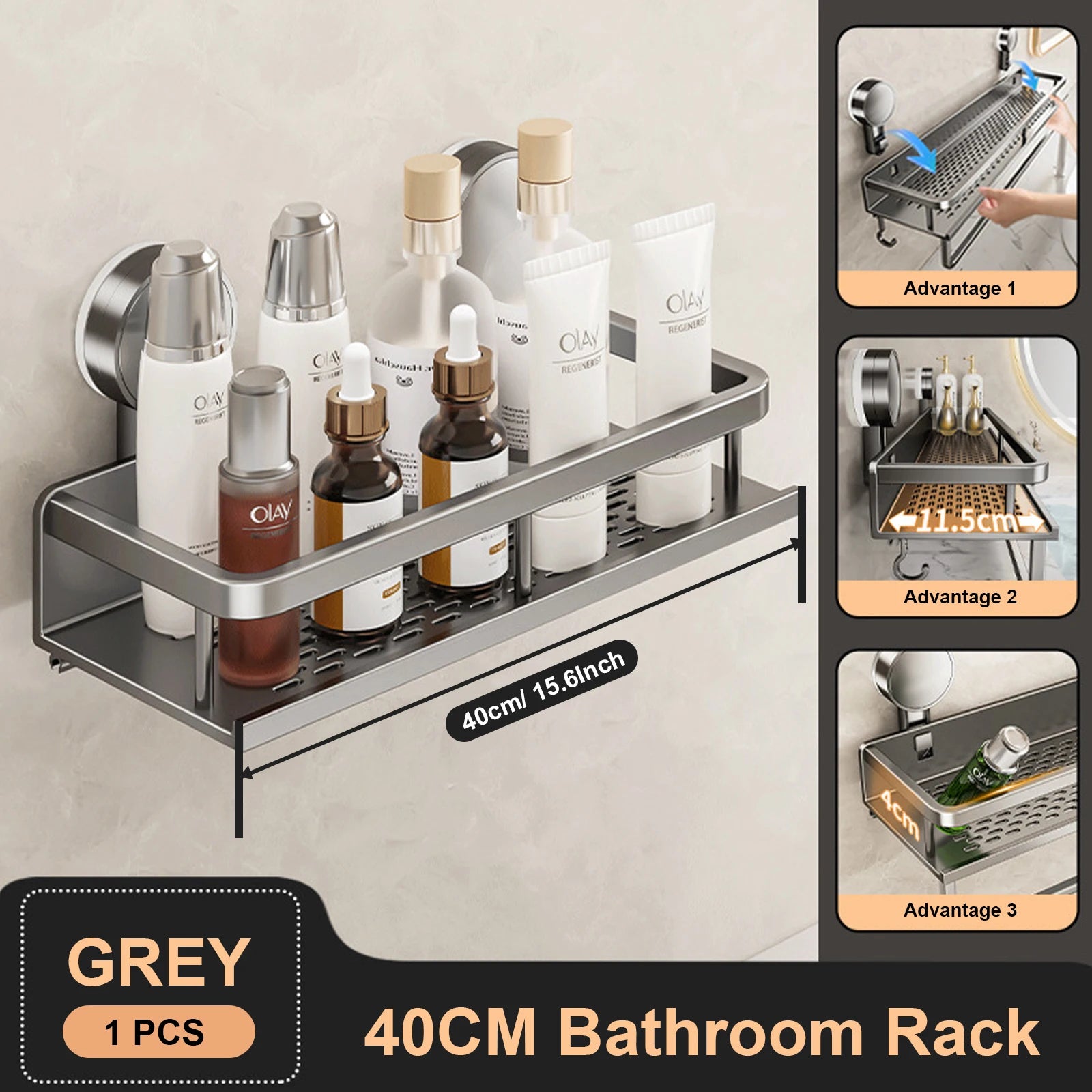 No-Drill Bathroom Suction Shelf – Space-Saving Storage