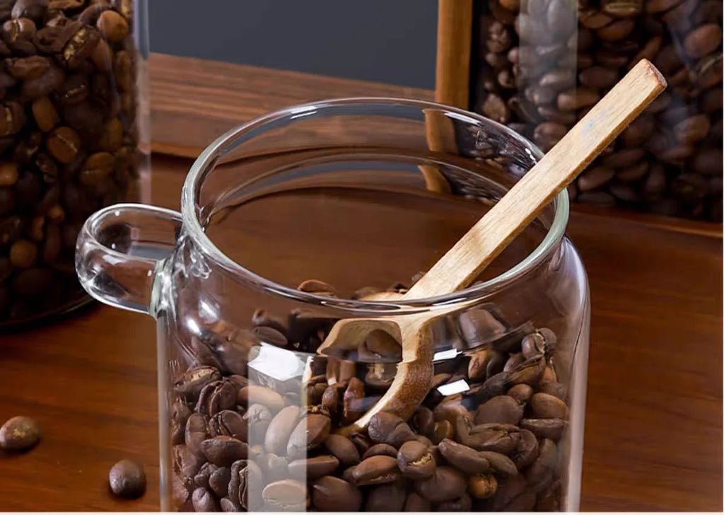Kitchen Glass Storage Jar with Wooden Lid &amp; Spoon – Moisture-Proof Borosilicate Container