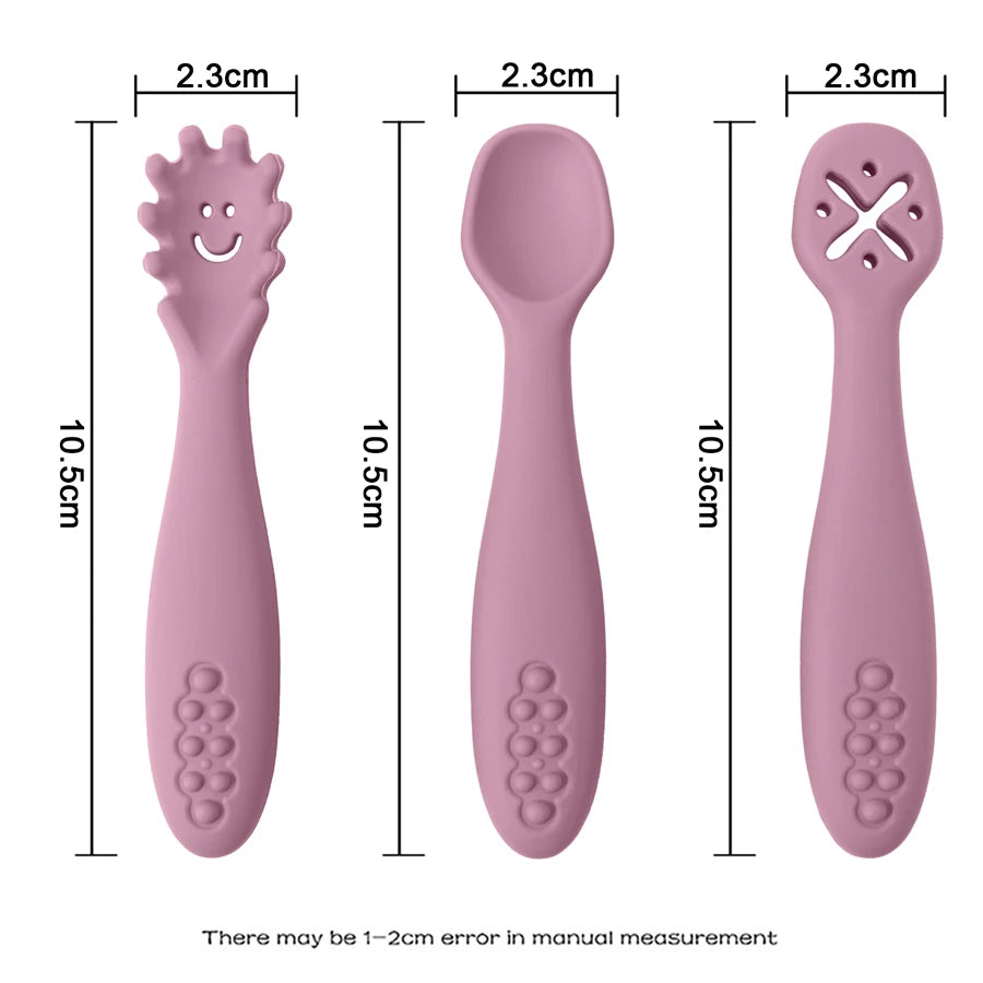 3PCS Baby Learning Spoon Set – Soft Silicone Feeding Utensils