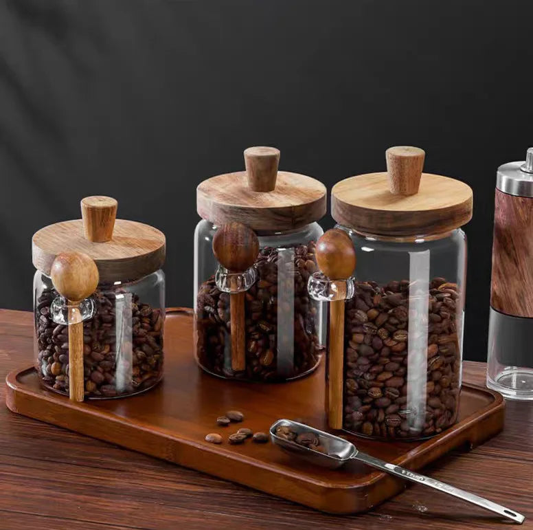 Kitchen Glass Storage Jar with Wooden Lid &amp; Spoon – Moisture-Proof Borosilicate Container