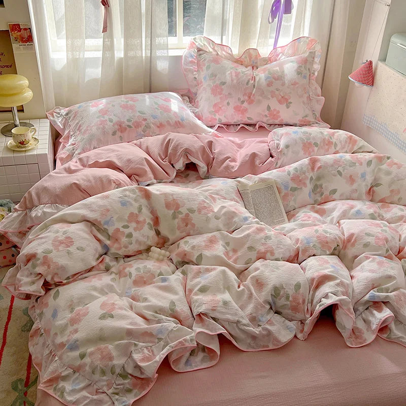 Ruffled Floral Bedding Set