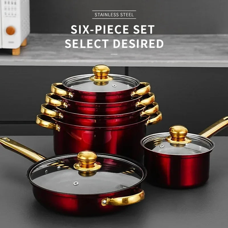 6-Piece Stainless Steel Cooking Pot Set