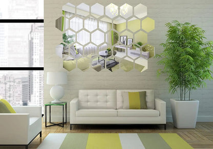 3D Hexagon Mirror Wall Stickers – Rose Gold & Silver