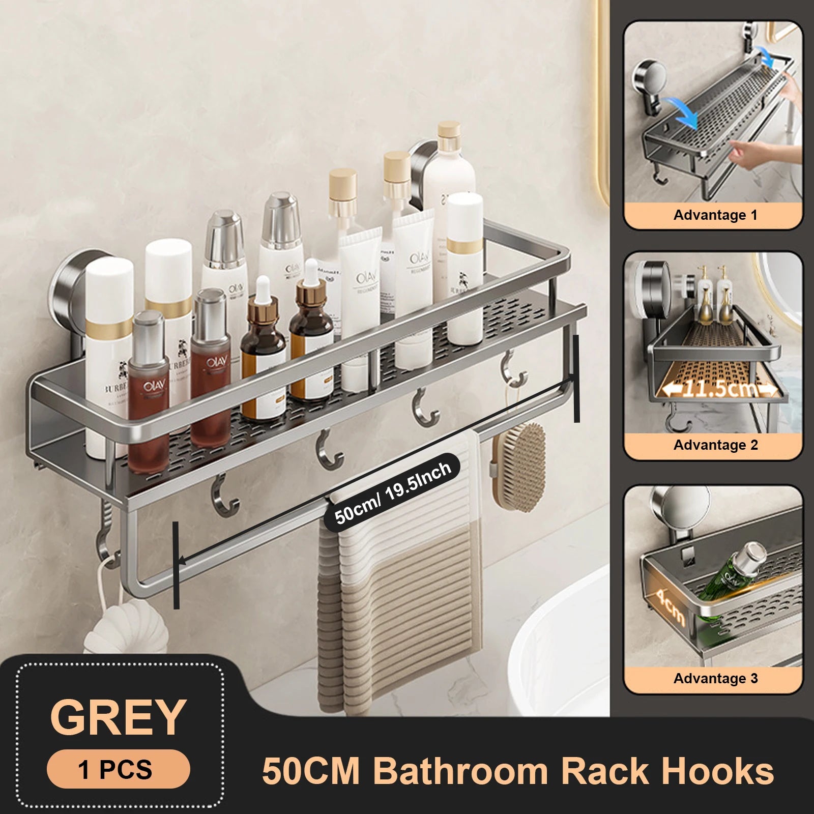 No-Drill Bathroom Suction Shelf – Space-Saving Storage