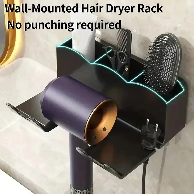 Wall-Mounted Hair Dryer & Bathroom Storage Rack