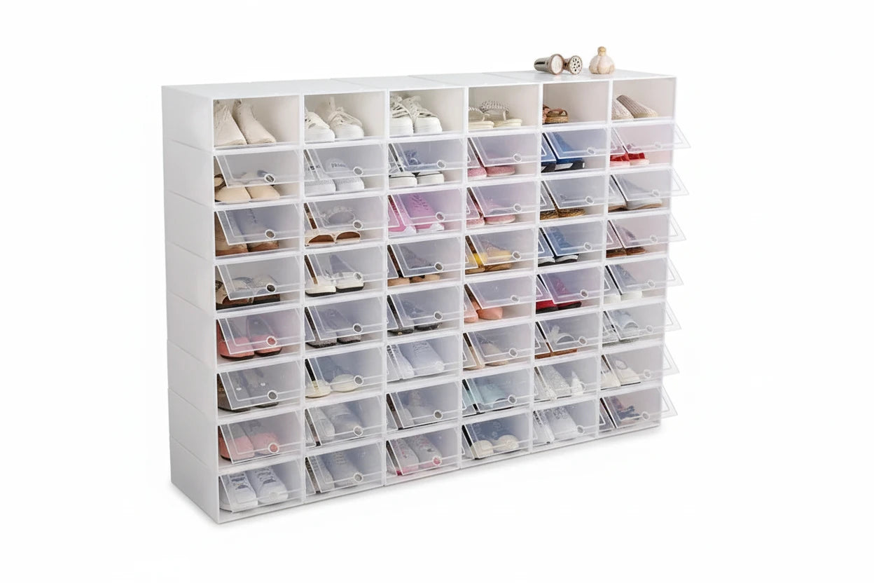 Stackable Shoe Storage Boxes - 20/24 Pack Clear Plastic Organizer