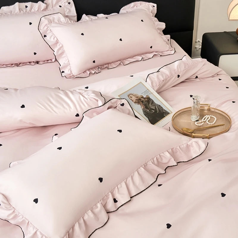3-Piece Lace Duvet Cover Set – Black Dot Print Bedding