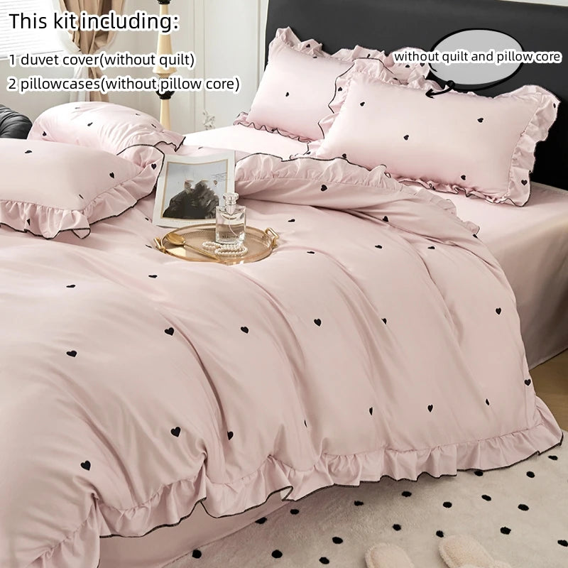 3-Piece Lace Duvet Cover Set – Black Dot Print Bedding