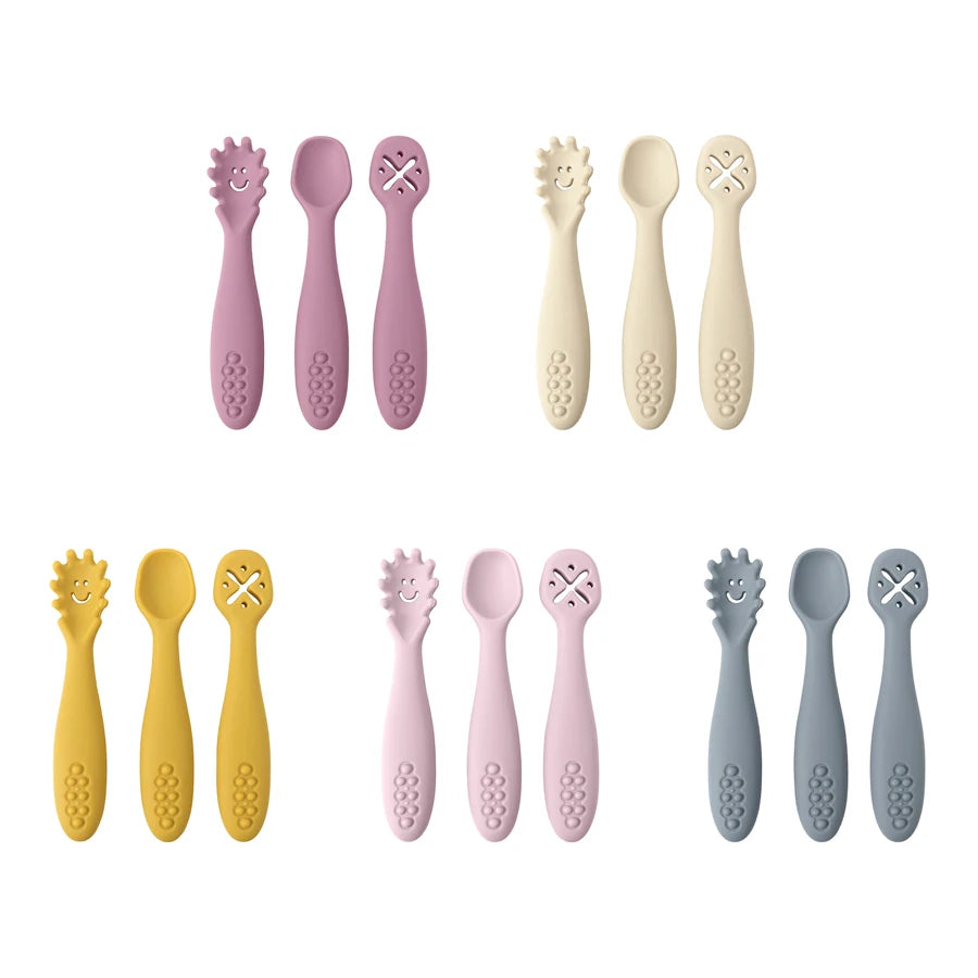 3PCS Baby Learning Spoon Set – Soft Silicone Feeding Utensils
