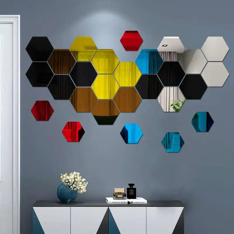 3D Hexagon Mirror Wall Stickers – Rose Gold & Silver