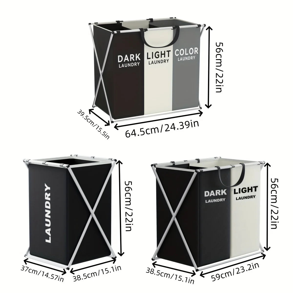 Large 3-Section Foldable Laundry Hamper
