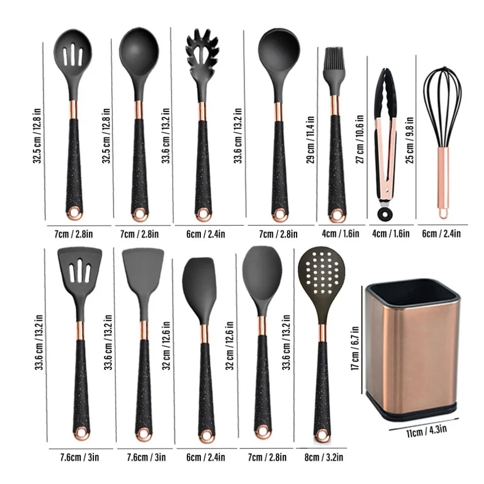 Gold Plated Handle Silicone Cooking Utensils Set