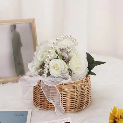 Rattan Basket with Pearl Handle