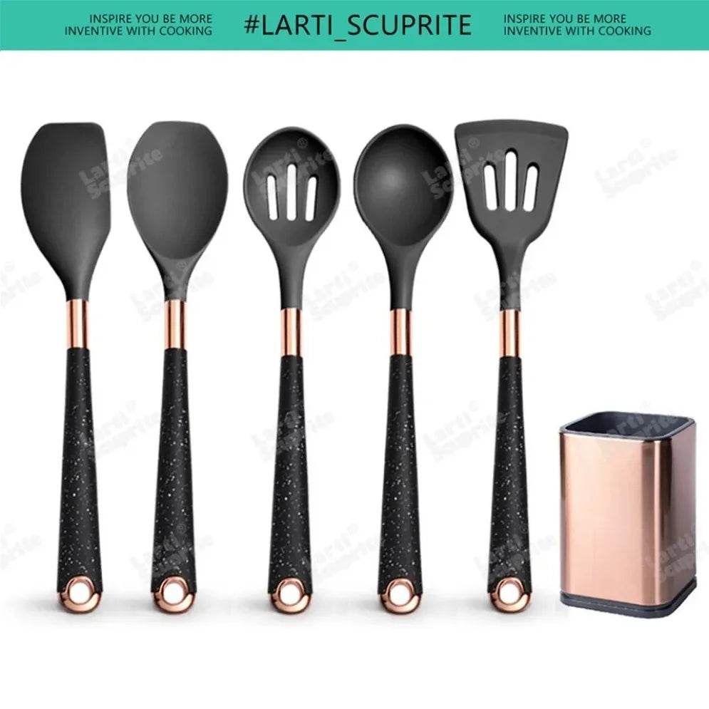 Gold Plated Handle Silicone Cooking Utensils Set