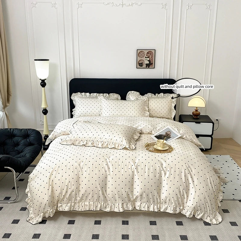 3-Piece Lace Duvet Cover Set – Black Dot Print Bedding