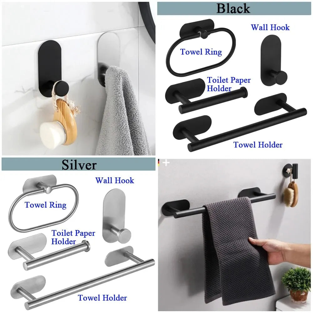 4-Piece Bathroom & Kitchen Wall Hooks – Adhesive Towel, Toilet Paper, Napkin, and Coat Holders