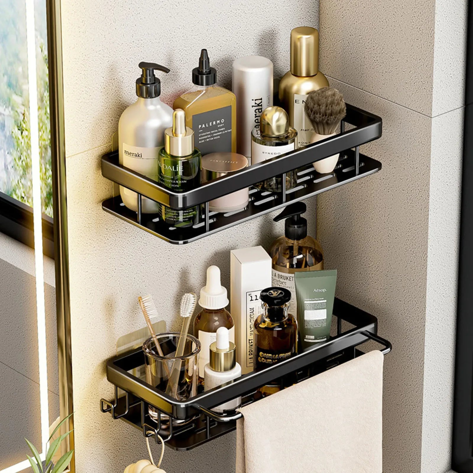 No-Drill Aluminium Bathroom Shelf – Wall Mounted Storage Rack