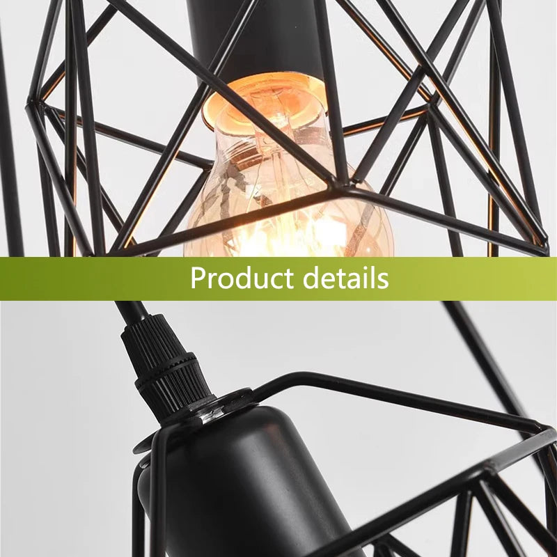 Vintage 3-Head Pendant Lamp – Black Metal Ceiling Chandelier
