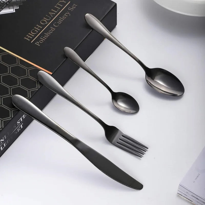 24-Piece Black & Gold Silverware Set – Elegant Stainless Steel Flatware