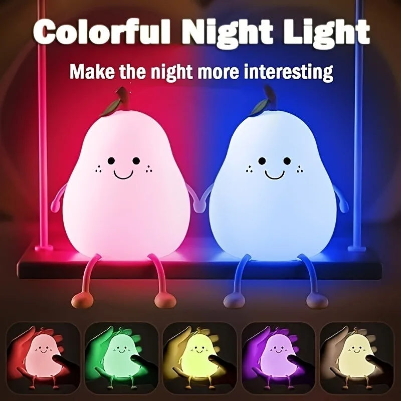 Cute Pear 7-Color Touch Night Light – USB Rechargeable
