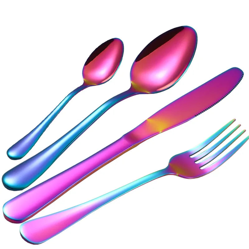 24-Piece Black & Gold Silverware Set – Elegant Stainless Steel Flatware