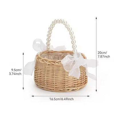 Rattan Basket with Pearl Handle