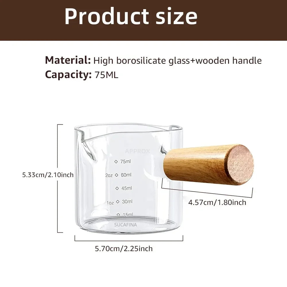 Glass Espresso Measuring Cup with Wooden Handle