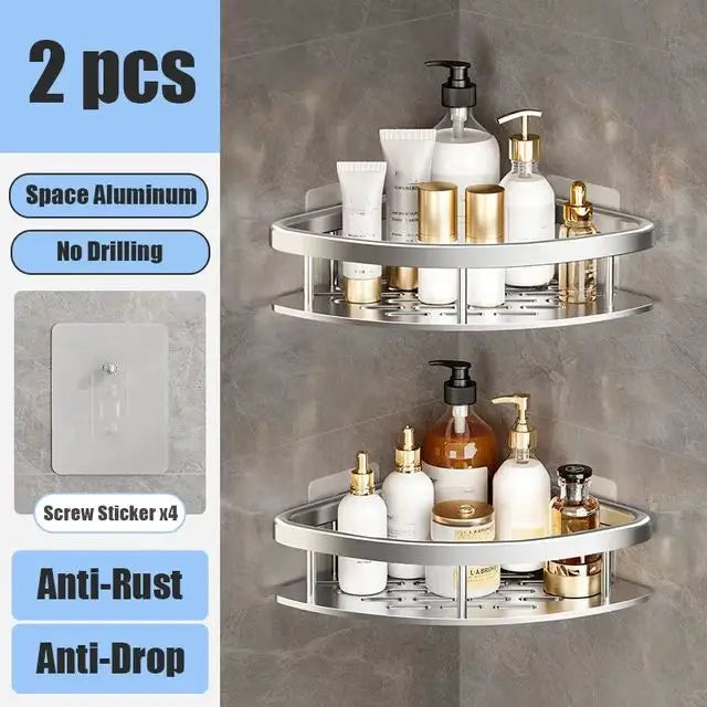 No-Drill Aluminium Bathroom Shelf – Wall Mounted Storage Rack