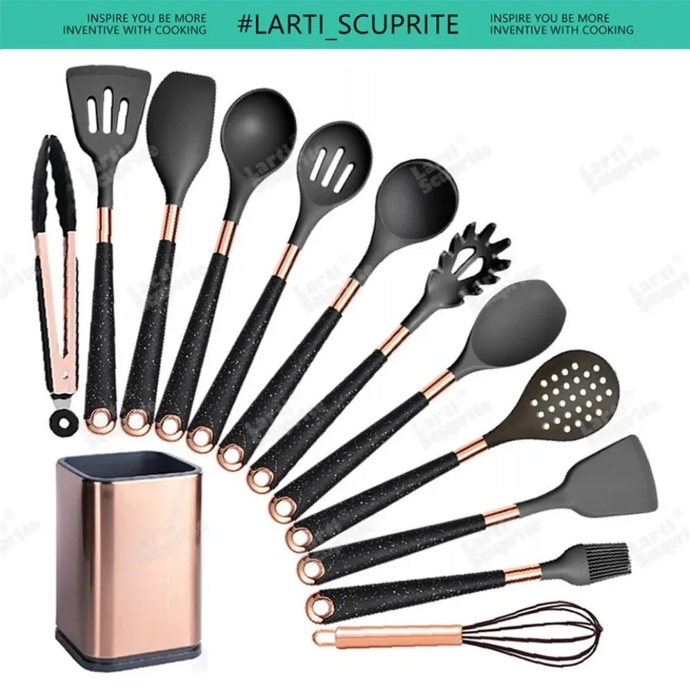 Gold Plated Handle Silicone Cooking Utensils Set