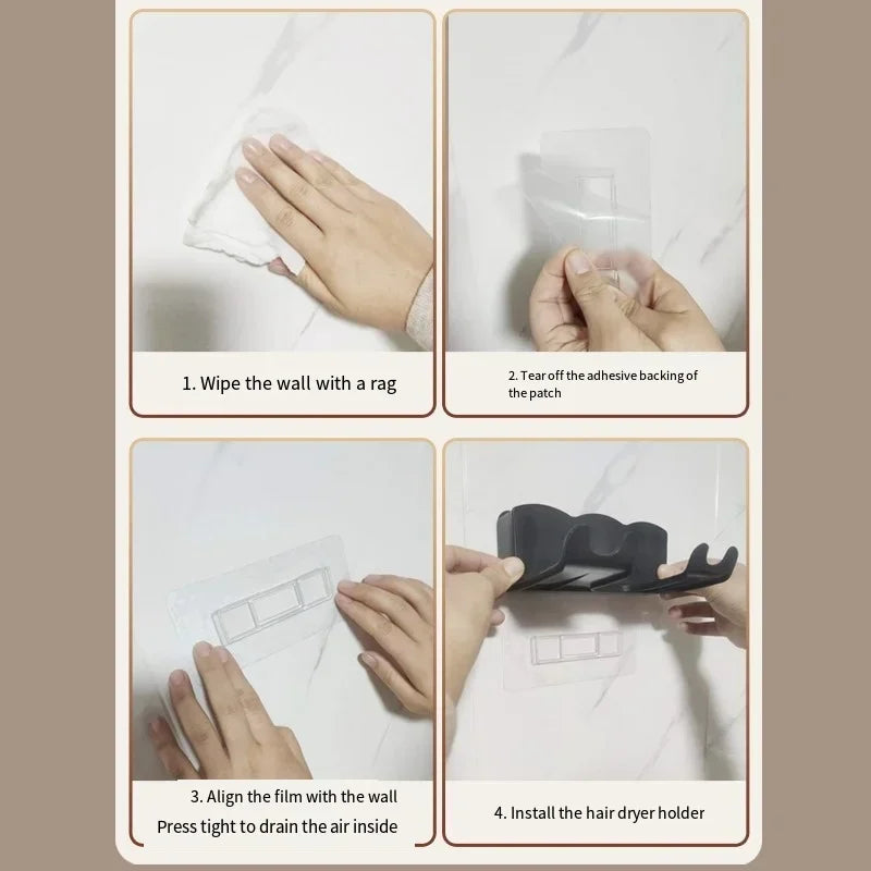 Wall-Mounted Hair Dryer & Bathroom Storage Rack