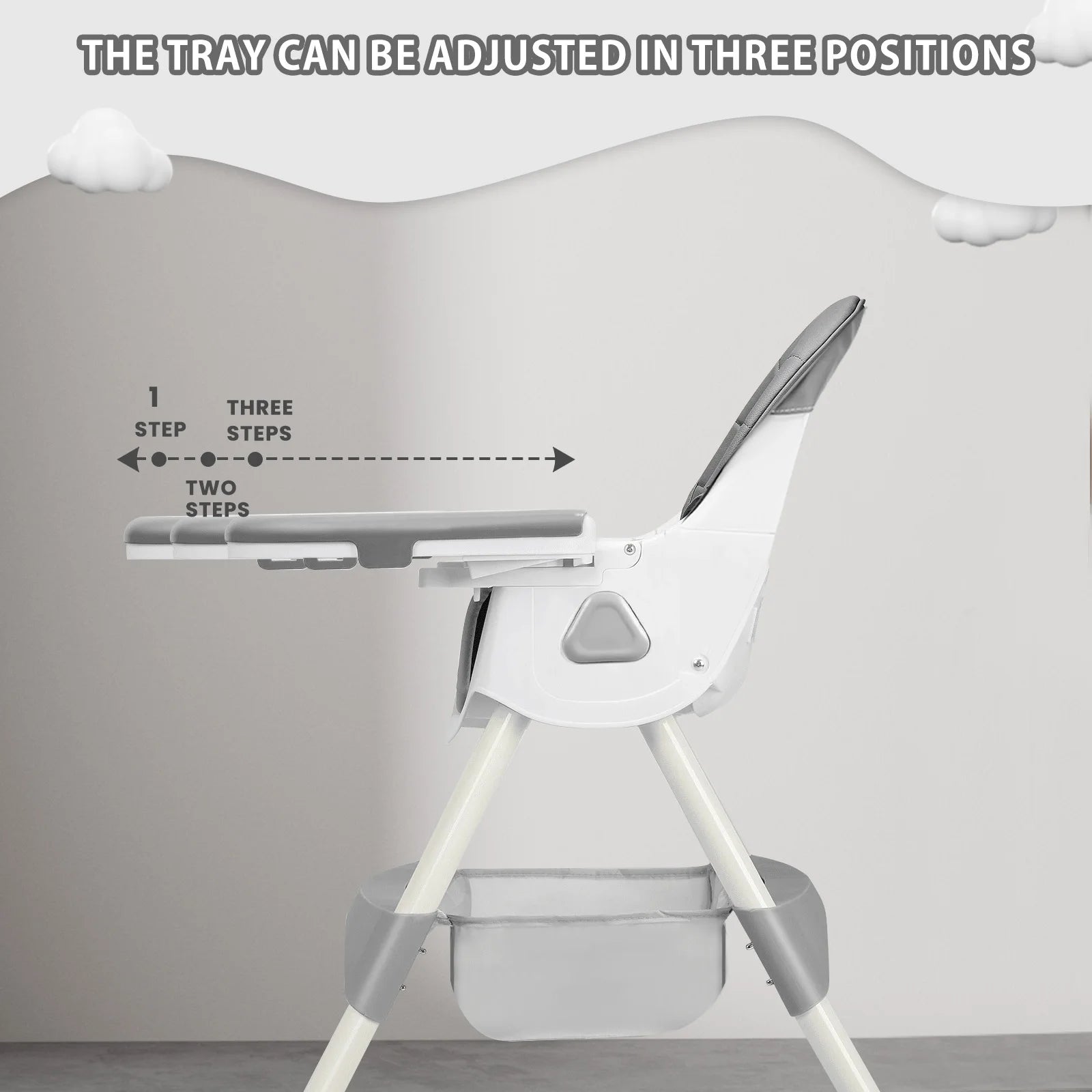 Foldable Baby High Chair with Toy Rack